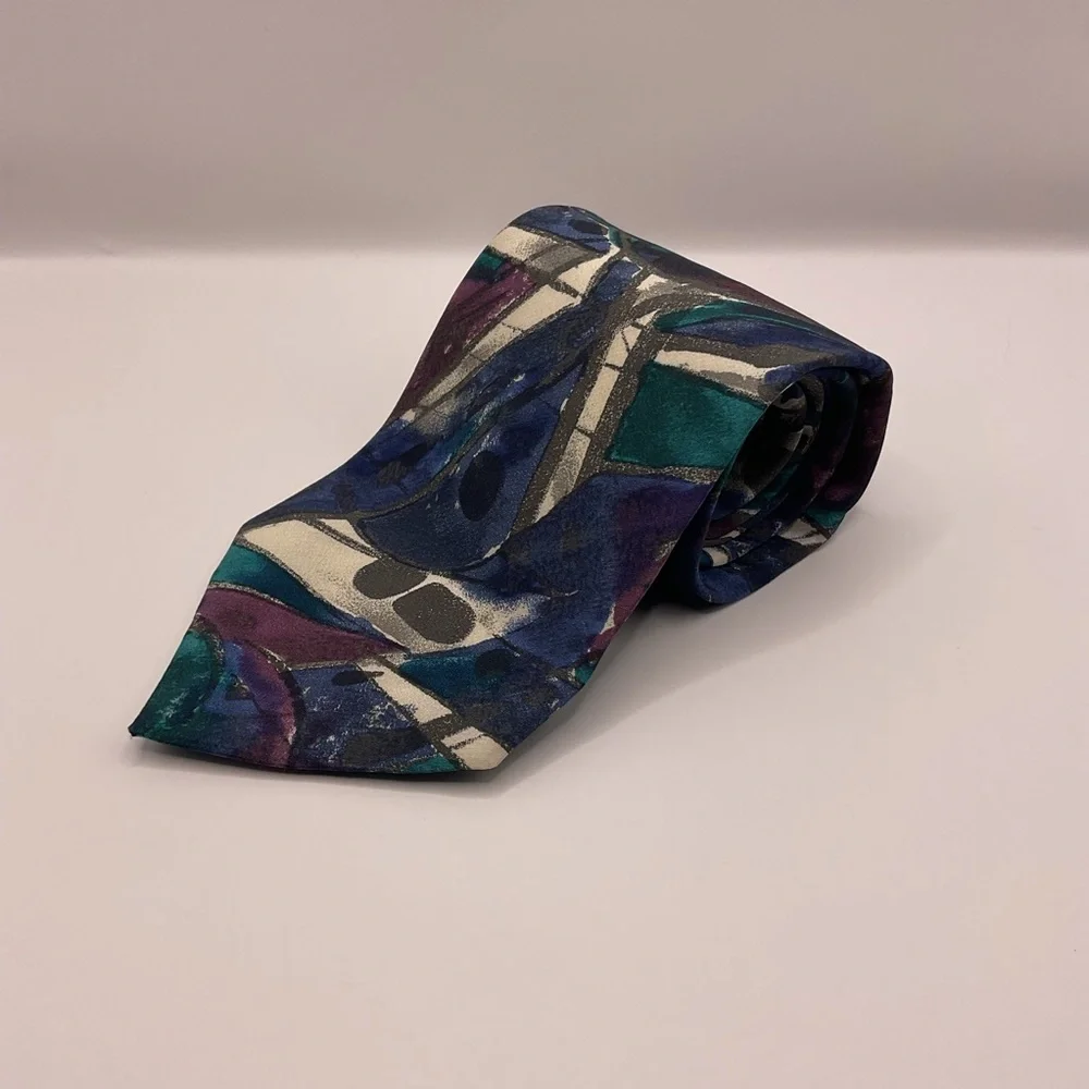 Unbranded‎ Retro Teal/Blue/Purple/Gray/Black Tie Vintage Abstract Novelty 3.5 W